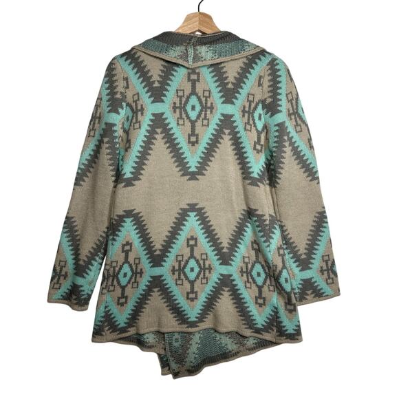 Renee C Aztec Print Cardigan Sweater Wool Mohair Open Front Knit Teal Tan Size S - Picture 13 of 13
